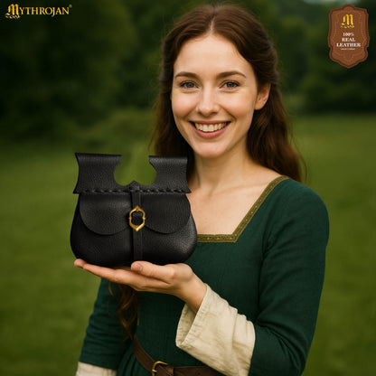 Mythrojan Medieval Leather Kidney Pouch with Brass Buckle