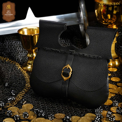 Mythrojan Medieval Leather Kidney Pouch with Brass Buckle