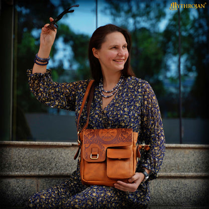 Mythrojan Norse Rune Leather Messenger Satchel Bag – Viking Rune Cross Body Bag