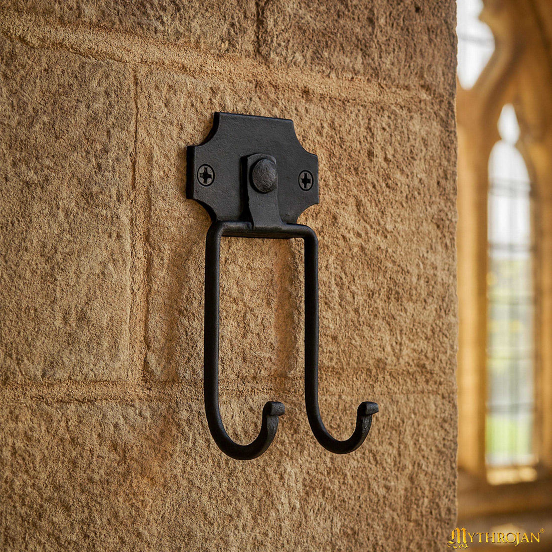 Mythrojan Slender Sword Wall Mount in Forged Black Finish: Universal Sword Holder Wall Display