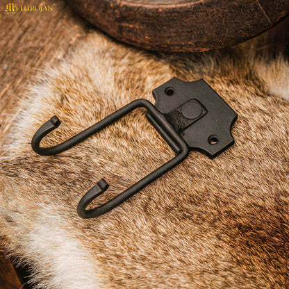 Mythrojan Slender Sword Wall Mount in Forged Black Finish: Universal Sword Holder Wall Display