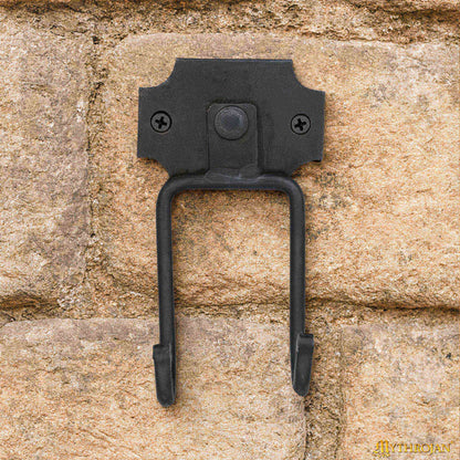 Mythrojan Slender Sword Wall Mount in Forged Black Finish: Universal Sword Holder Wall Display