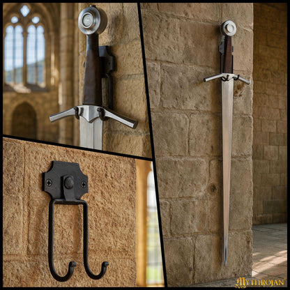 Mythrojan Slender Sword Wall Mount in Forged Black Finish: Universal Sword Holder Wall Display