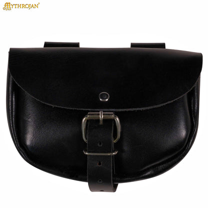 Mythrojan “ The Medieval Burglar ” Leather Bag, Ideal for SCA LARP Reenactment &amp; Ren fair - Full Grain Leather, Black 4.7 ” ×6.2 ”