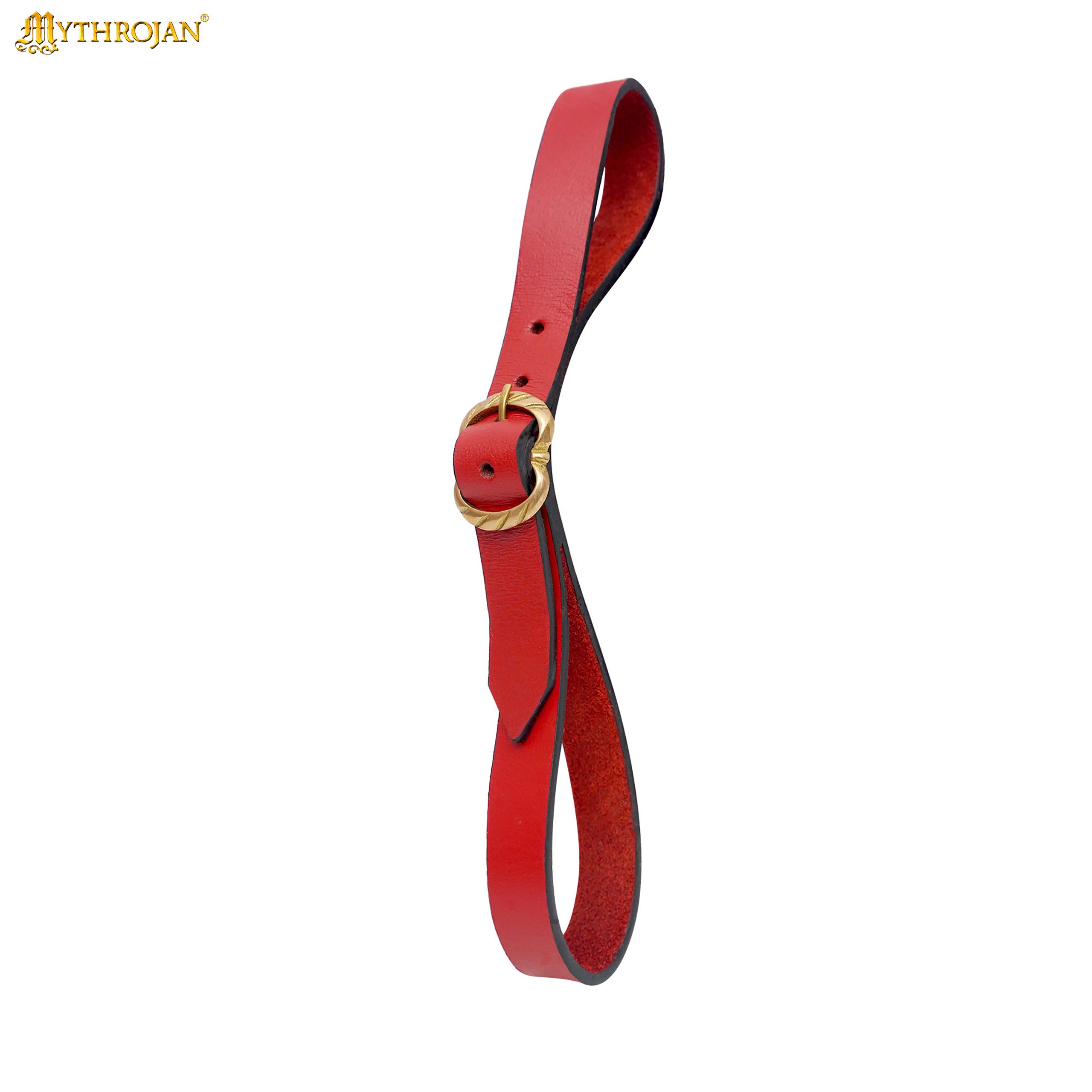 Mythrojan Tankard Leather Strap with Solid Brass Buckle, Ideal for Horn Tankard and Mugs, LARP SCA Medieval Renaissance Knight Viking Reenactment, Red, 15.3”×0.7”