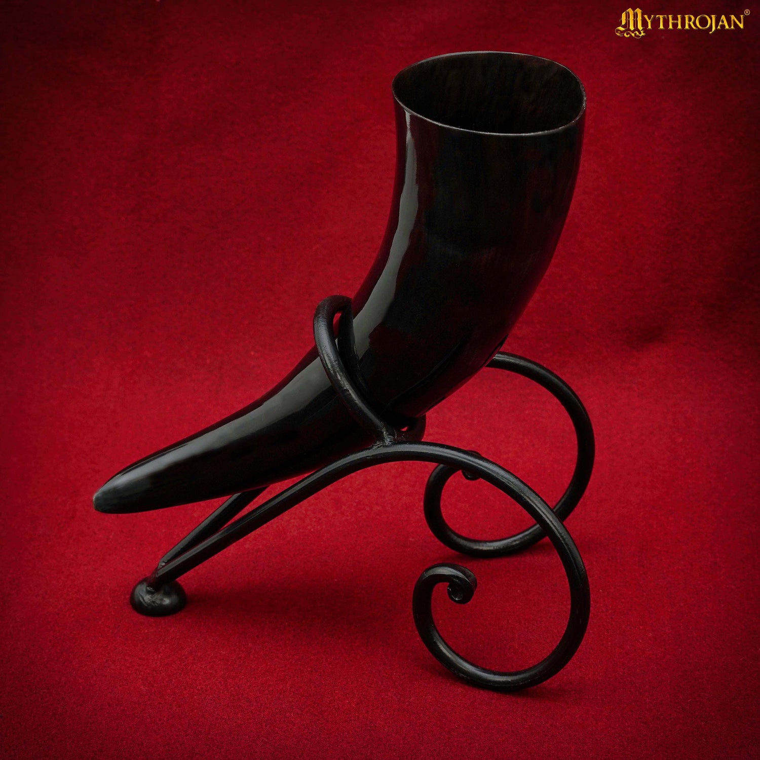 Mythrojan Hand Forged Drinking Ale Horn Rack Twisted Iron Ale Mead Horn Stand Medieval &amp; Viking - Length 8.5&quot; x Height 5.5&quot;