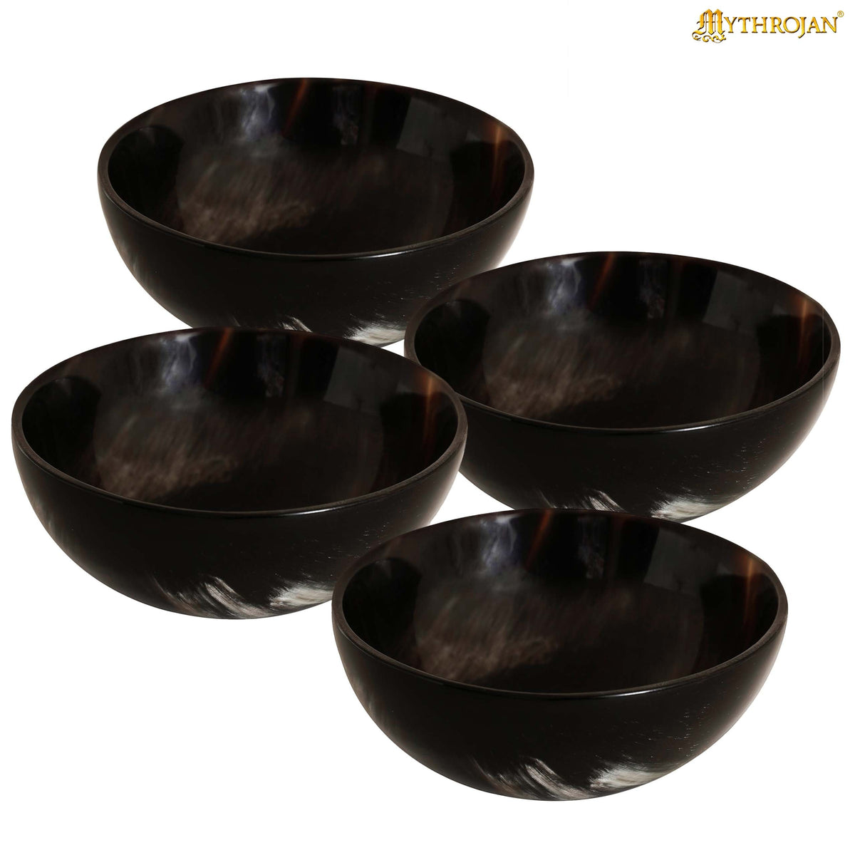 Mythrojan Hand Crafted Small Serving Natural Ox Horn Bowl - Polished Finish - 5" width x 2" Depth (Set of 2)