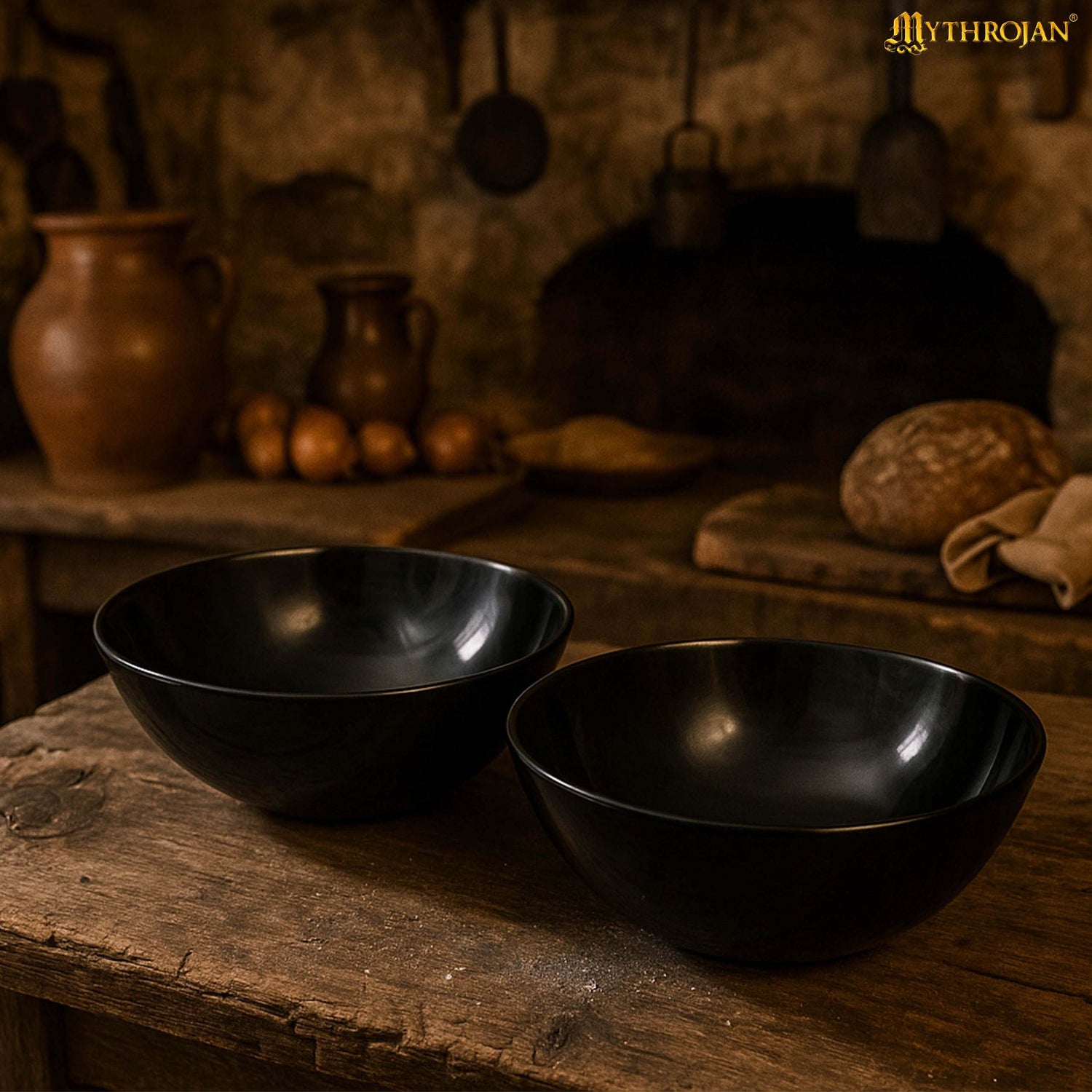Mythrojan Hand Crafted Small Serving Natural Ox Horn Bowl - Polished Finish - 5" width x 2" Depth (Set of 2)