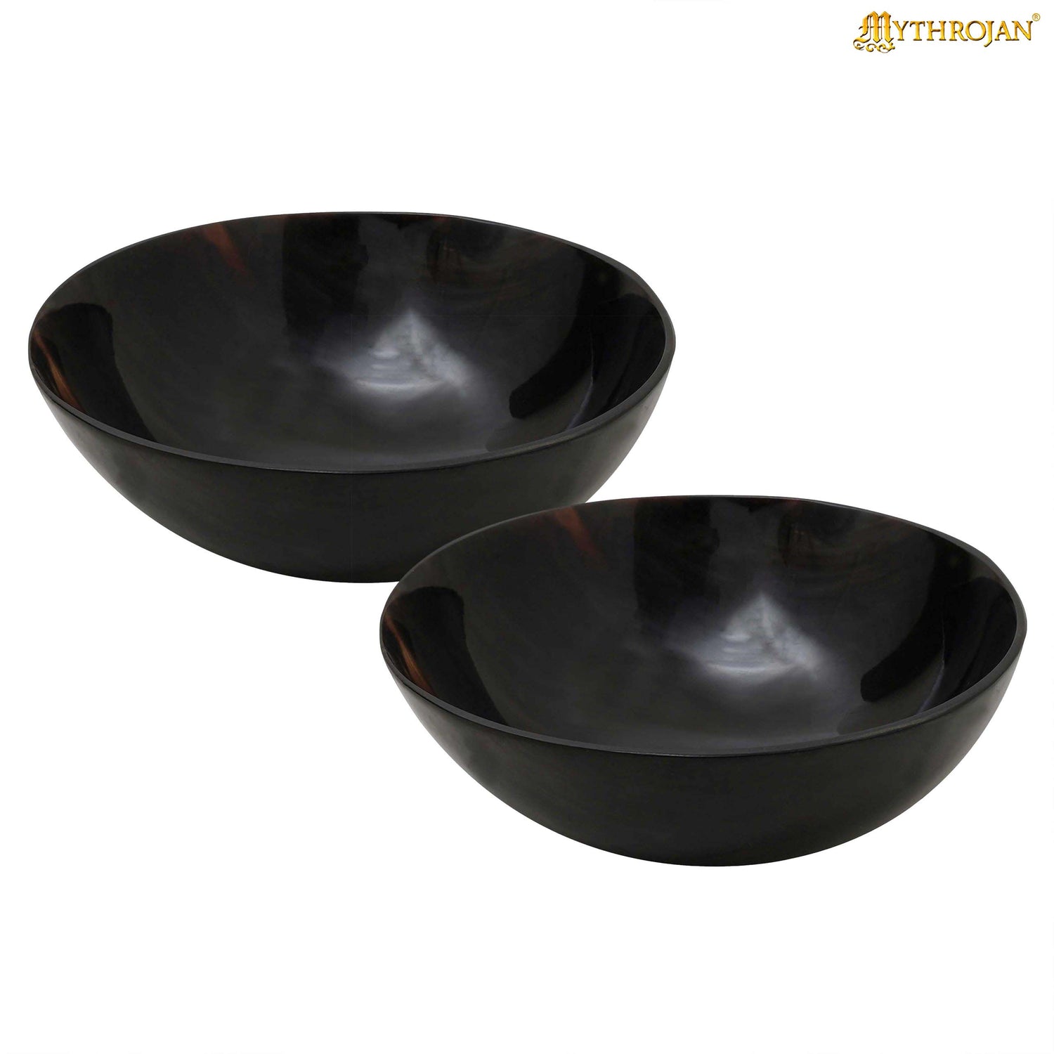 Mythrojan Hand Crafted Small Serving Natural Ox Horn Bowl - Polished Finish - 4" width x 2" Depth (Set of 2)