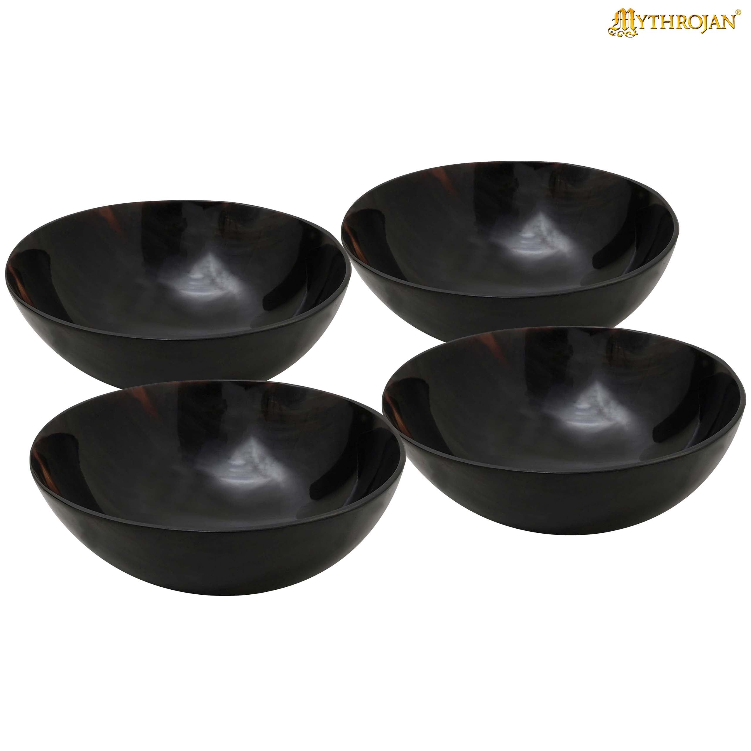 Mythrojan Hand Crafted Small Serving Natural Ox Horn Bowl - Polished Finish - 4" width x 2" Depth (Set of 4)