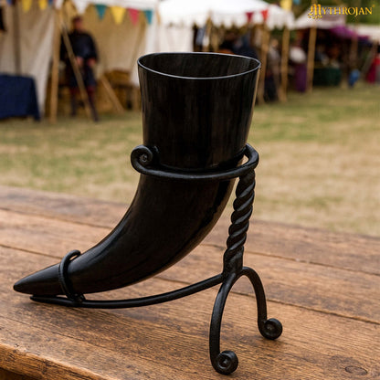 Mythrojan Hand Forged Drinking Ale Horn Rack Twisted Iron Ale Mead Horn Stand Medieval &amp; Viking - Classic
