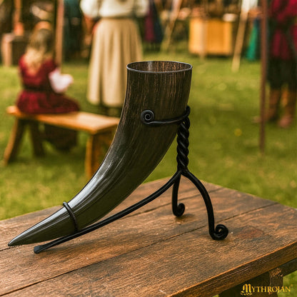 Mythrojan Hand Forged Drinking Ale Horn Rack Twisted Iron Ale Mead Horn Stand Medieval &amp; Viking - Classic