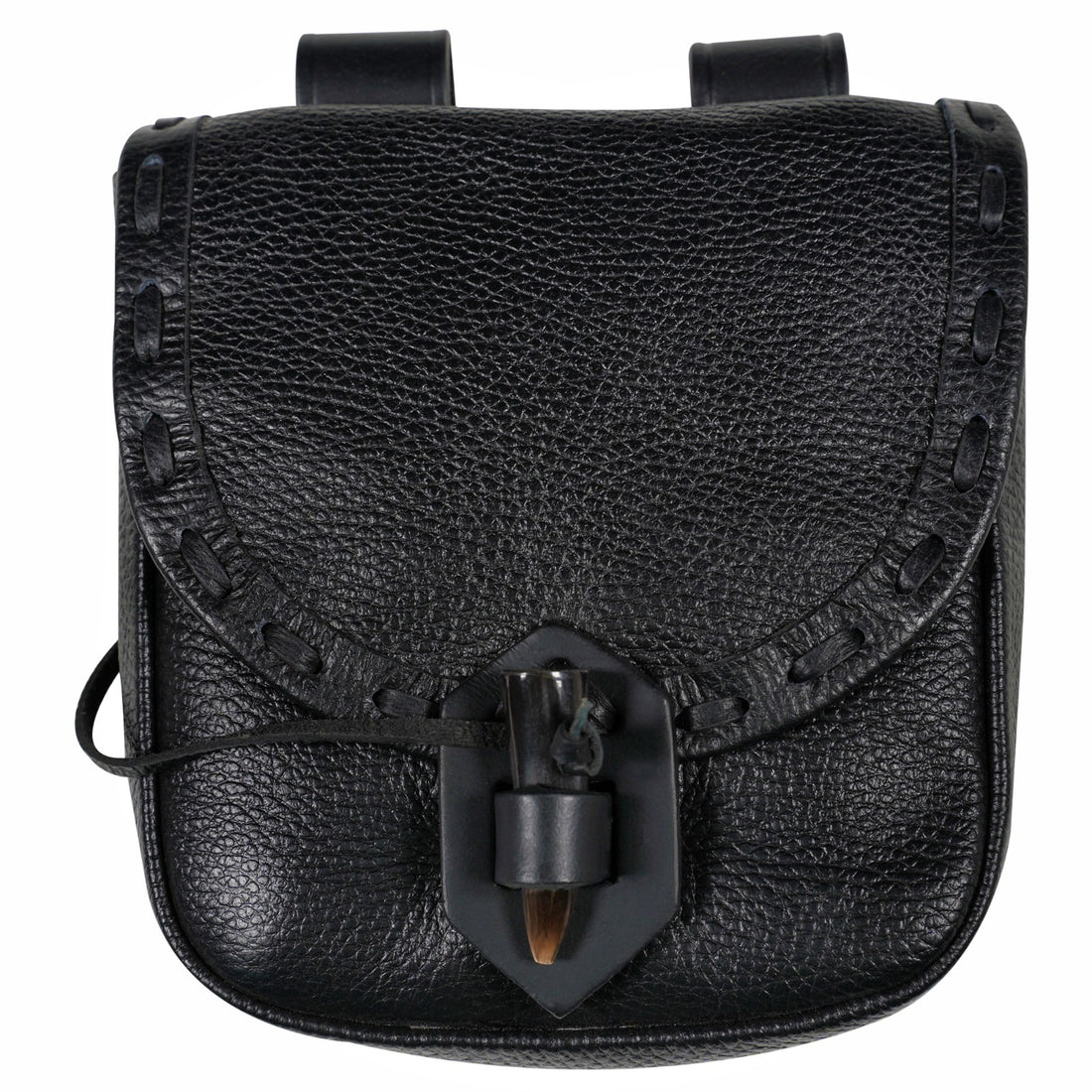 Mythrojan “The Adventurer’s” Belt Bag with Horn Toggle, ideal for SCA LARP reenactment &amp; Ren fair, Full Grain Leather, Black 7”