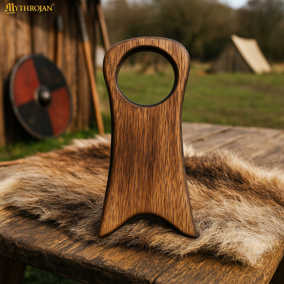 Mythrojan Handcrafted Drinking Horn Rack Solid Wood Mead Ale Horn Rack Medieval &amp; Viking, 7”×3.1”