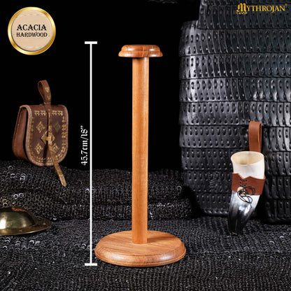 Mythrojan Wooden Helmet Stand Solid Medieval Roman Viking Helmet Display Stand Mask Display Templar Spartan Cosplay LARP Knight Stand - 18"