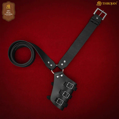 Mythrojan Pirate Captain Baldric Belt, Ideal for Pirate Cutthroat SCA Medieval Renaissance Reenactment Cosplay, Full Grain Leather, Black