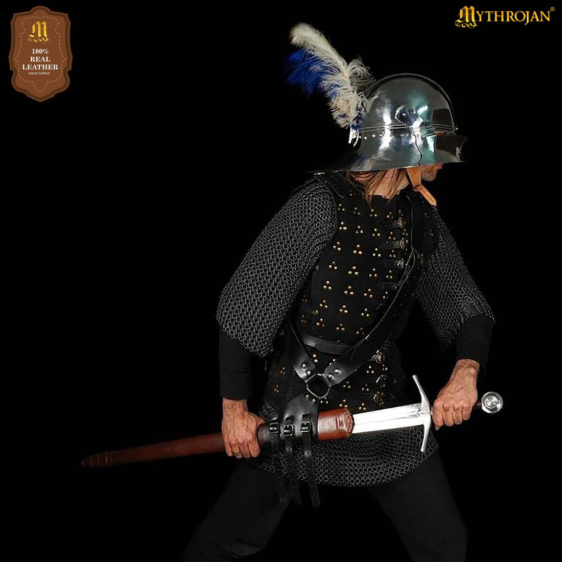 Mythrojan Pirate Captain Baldric Belt, Ideal for Pirate Cutthroat SCA Medieval Renaissance Reenactment Cosplay, Full Grain Leather, Black