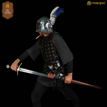 Mythrojan Baldric Leather Sword Belt Medieval Dagger Holster – Right Handed Black