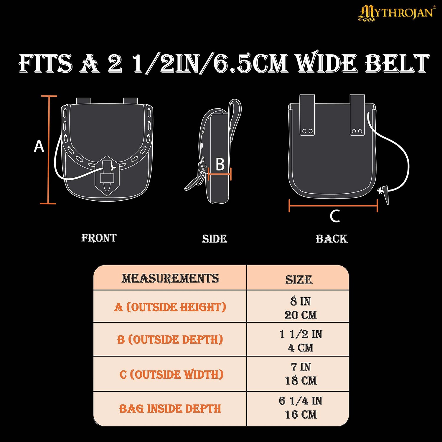Mythrojan “The Adventurer’s” Belt Bag with Horn Toggle, Ideal for SCA LARP Reenactment &amp; Ren fair, Full Grain Leather and Handwoven Canvas , Black , 8” × 7”