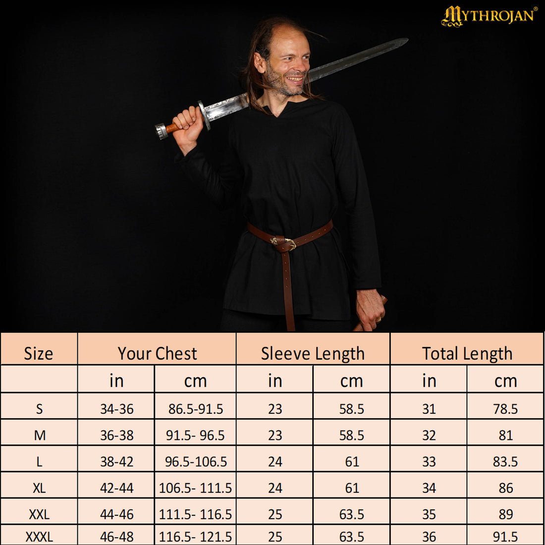 Classic Dark Age &amp; Early Medieval Tunic : LARP, SCA &amp; Medieval Events - Black