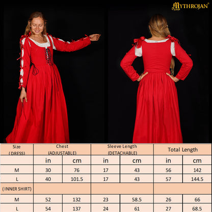 Mythrojan Renaissance Dresses for Women Medieval Costume Irish Long Over Dress Victorian Vintage Halloween - Red