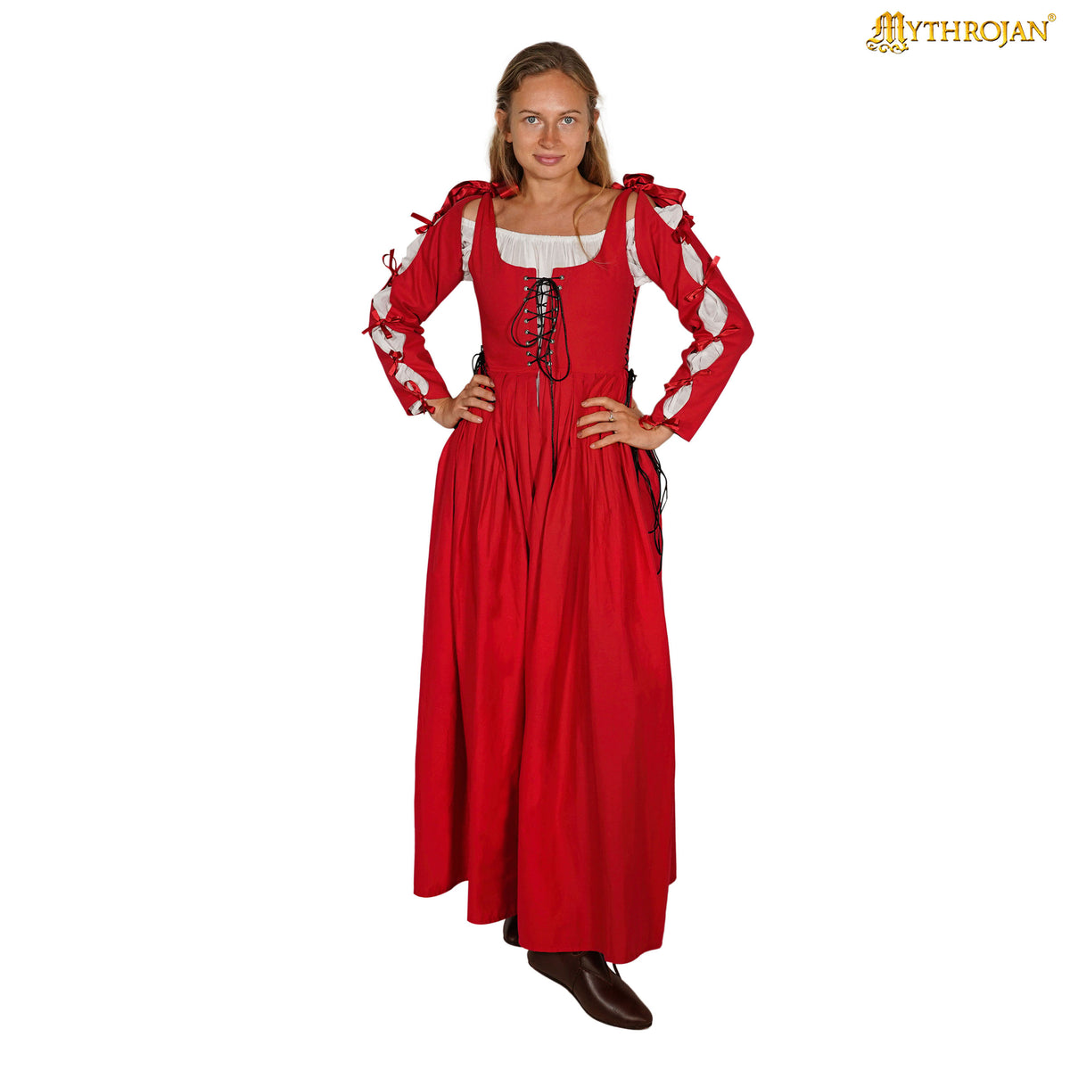 Mythrojan Renaissance Dresses for Women Medieval Costume Irish Long Over Dress Victorian Vintage Halloween - Red