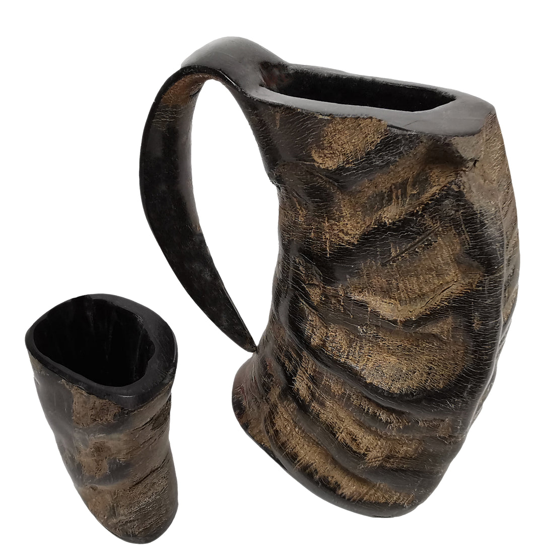 Mythrojan Viking Buffalo Horn Mug Tankard for Beer, Mead with Free Shot Whiskey Cup