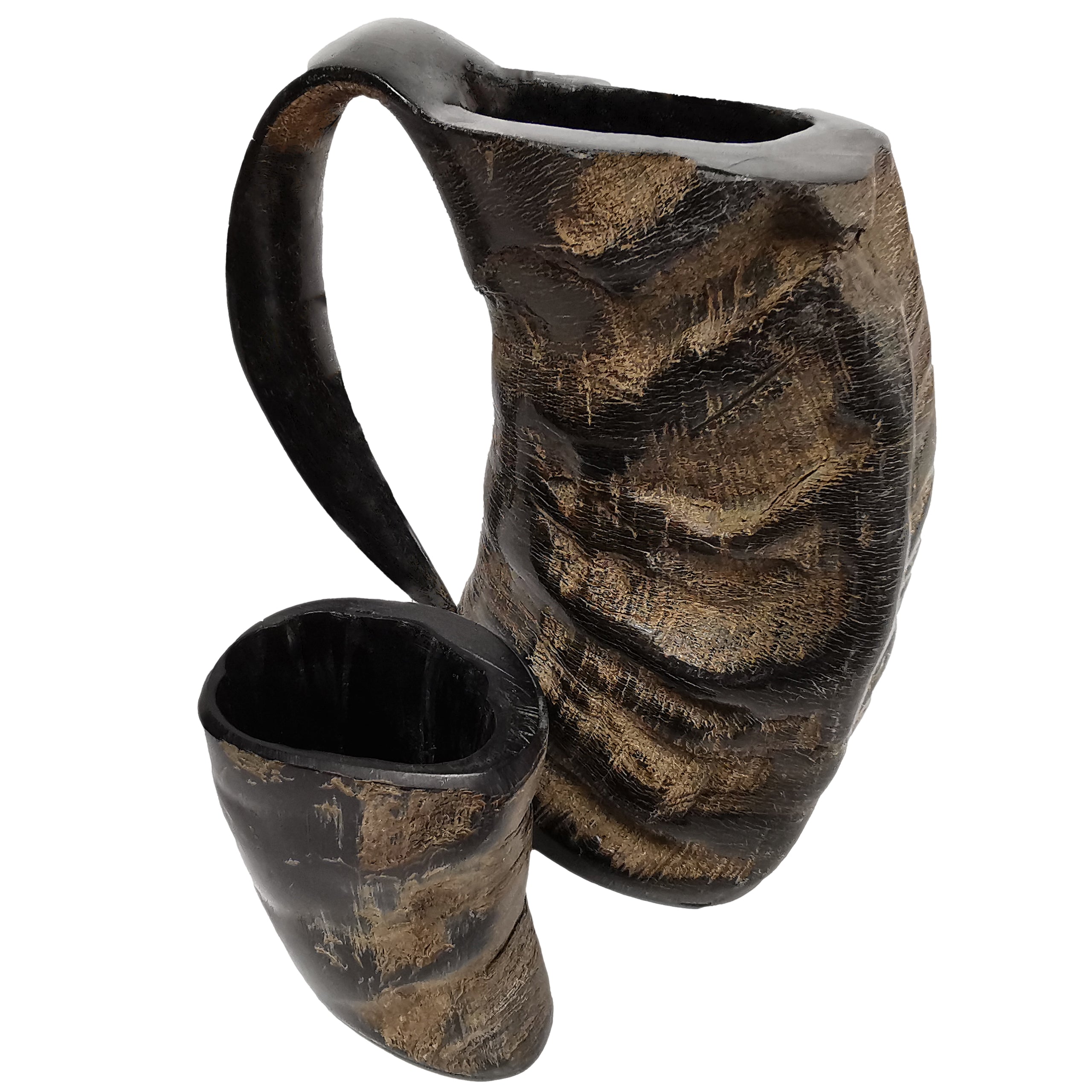 Mythrojan Viking Buffalo Horn Mug Tankard for Beer, Mead with Free Shot Whiskey Cup