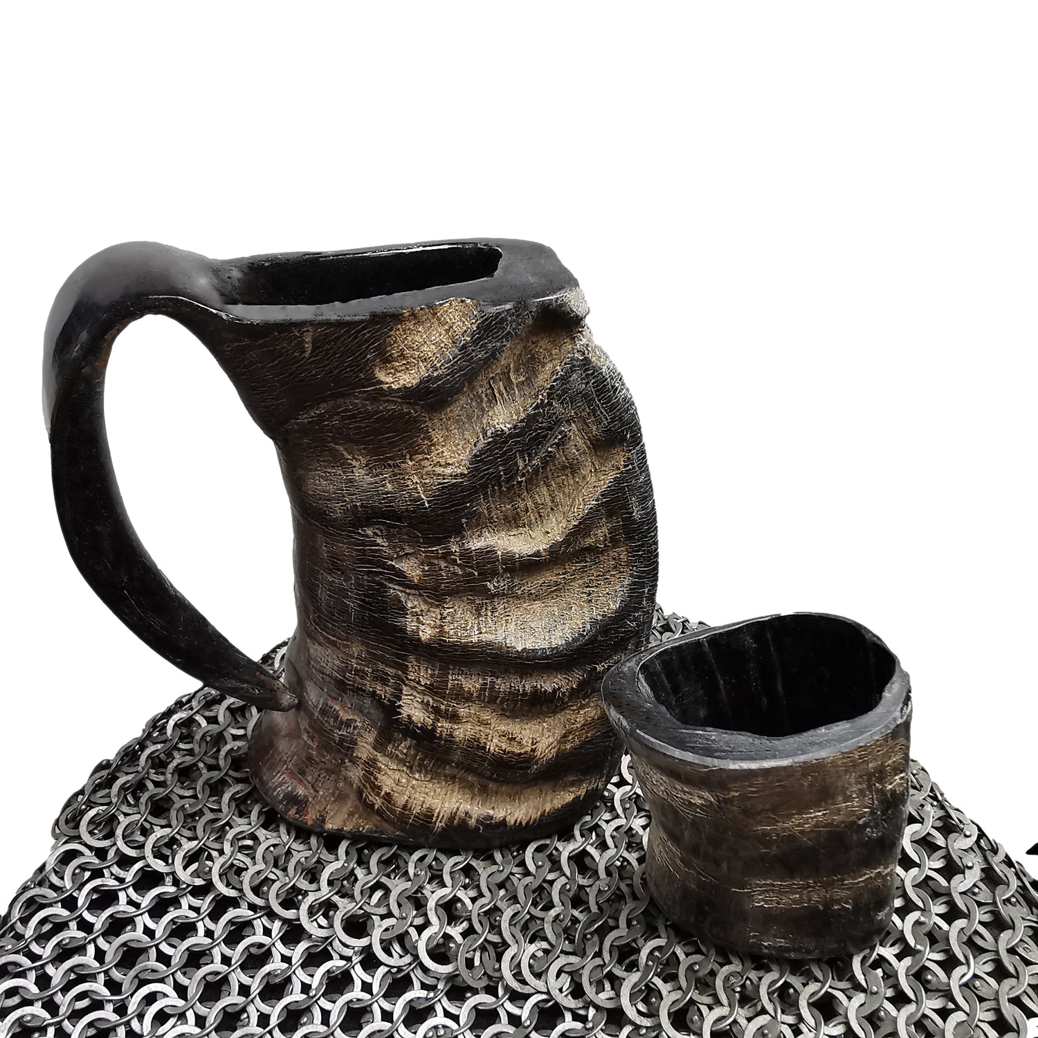 Mythrojan Viking Buffalo Horn Mug Tankard for Beer, Mead with Free Shot Whiskey Cup