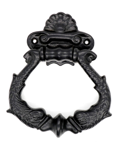 Mythrojan Black Powder Coated Ring Front Door Artisan Made Antique Knocker