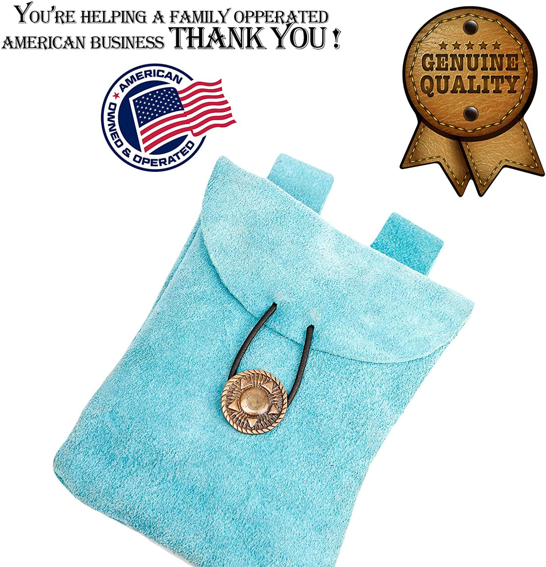 Mythrojan Medieval Renaissance Suede Jewelry Belt Pouch LARP Costume Waist Bag - Light Blue 5.5&quot; x 5.1&quot;